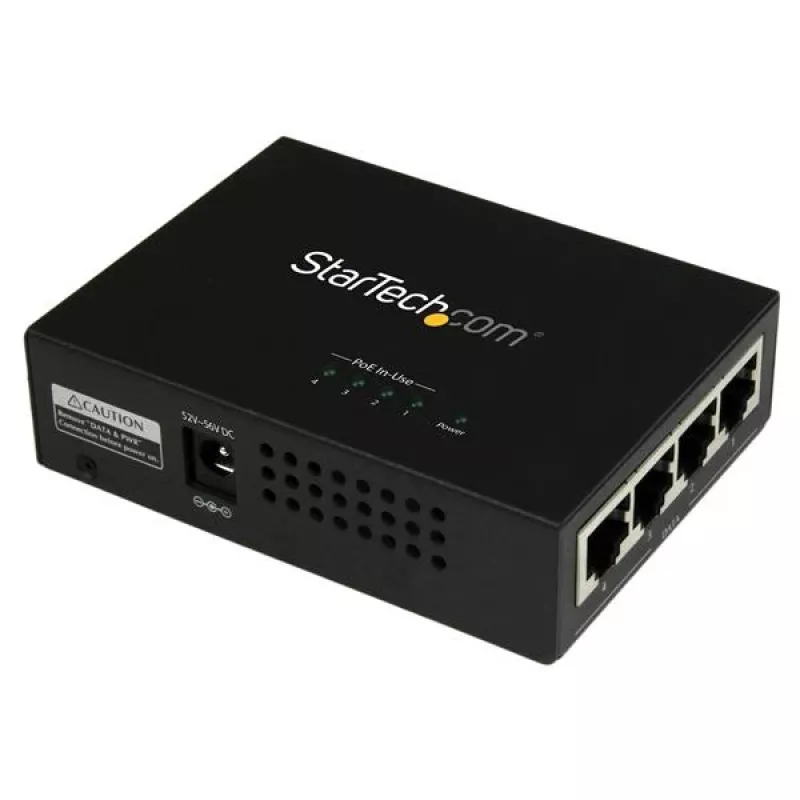 StarTech.com 4 prievadų Gigabit Midspan - PoE+ injektorius - 802.3at/af