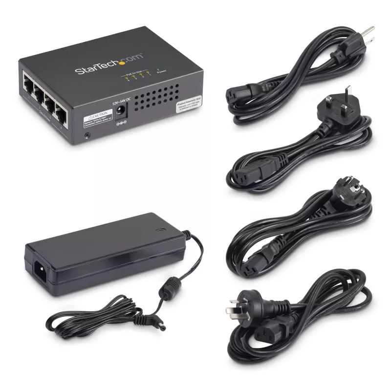 StarTech.com 4 prievadų Gigabit Midspan - PoE+ injektorius - 802.3at/af