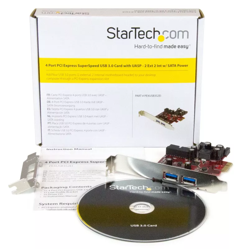StarTech.com 4 prievadų PCI Express USB 3.0 kortelė - 2 išoriniai ir 2 vidiniai - SATA maitinimas - UASP palaikymas - 2x vidinės (IDC) pagrindinės plokštės tipo jungtys