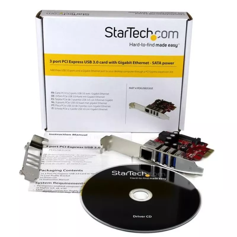 StarTech.com 3 prievadų PCI Express USB 3.0 plokštė + Gigabit Ethernet