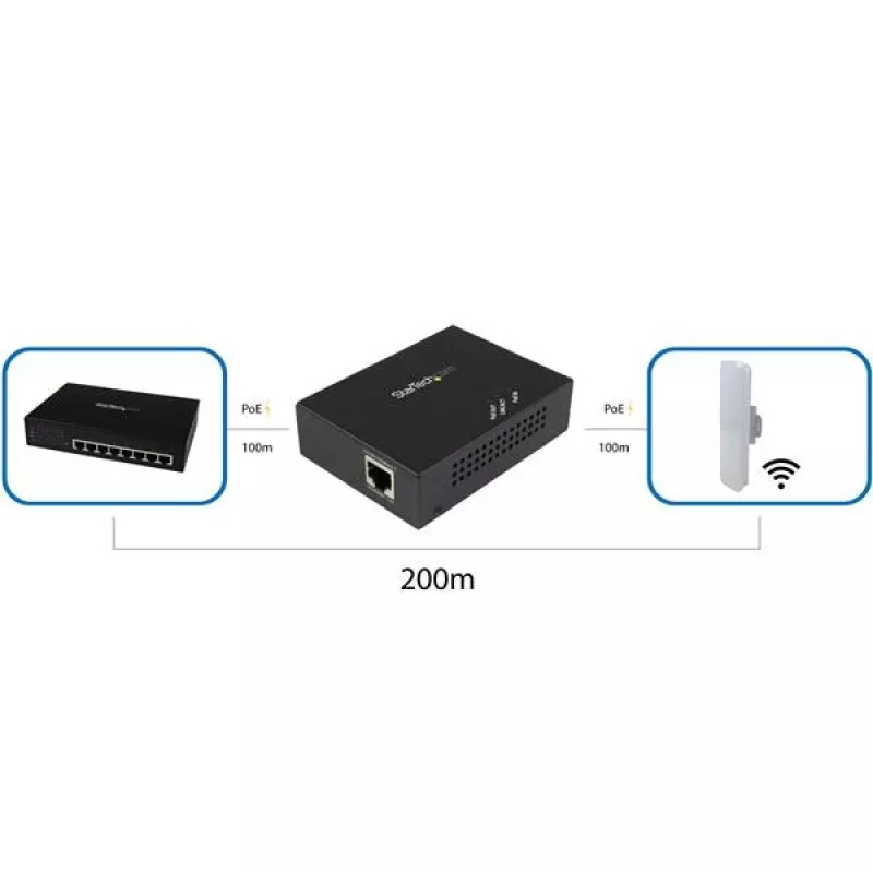 StarTech.com 1 prievado Gigabit PoE+ plėtiklis - 802.3at ir 802.3af - 100 m