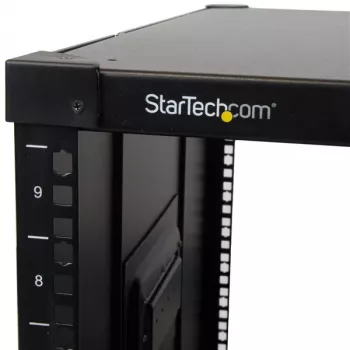 „StarTech.com“ 4 stulpų 9U mobilus atviro rėmo serverių stovas, keturių stulpų tinklo stovas su ratukais, 19 colių riedantis stovas namų/biuro siauroms erdvėms, mažas duomenų stovas kompiuterinei/AV/IT įrangai – atitinka TAA