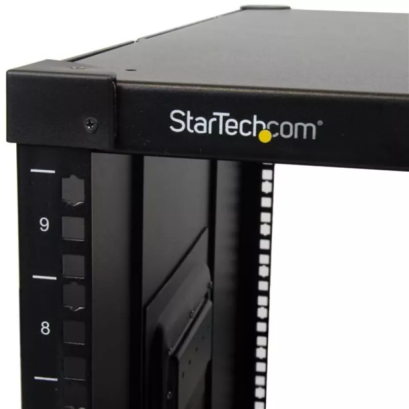 „StarTech.com“ 4 stulpų 9U mobilus atviro rėmo serverių stovas, keturių stulpų tinklo stovas su ratukais, 19 colių riedantis stovas namų/biuro siauroms erdvėms, mažas duomenų stovas kompiuterinei/AV/IT įrangai – atitinka TAA