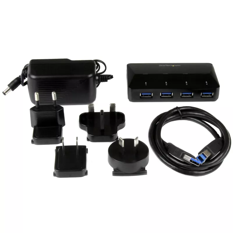StarTech.com 4 prievadų USB 3.0 šakotuvas su tam skirtu įkrovimo prievadu – 1 x 2,4 A prievadas~4 prievadų USB 3.0 šakotuvas (5 Gbps) su tam skirtu įkrovimo prievadu – 1 x 2,4 A prievadas