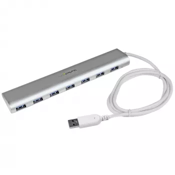 StarTech.com 7 prievadų USB šakotuvas, USB A į 7x USB-A prievadų, USB 5 Gbps, tvirta konstrukcija, maitinamas magistralės arba išoriniu maitinimo šaltiniu, nešiojamas nešiojamojo kompiuterio USB 3.0 šakotuvo plėtiklis su maitinimo adapteriu