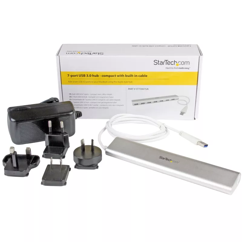 StarTech.com 7 prievadų USB šakotuvas, USB A į 7x USB-A prievadų, USB 5 Gbps, tvirta konstrukcija, maitinamas magistralės arba išoriniu maitinimo šaltiniu, nešiojamas nešiojamojo kompiuterio USB 3.0 šakotuvo plėtiklis su maitinimo adapteriu