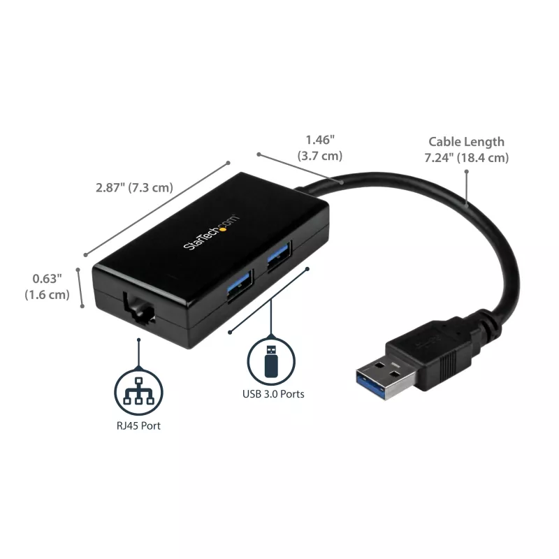 StarTech.com USB prie Ethernet adapteris, USB 3.0 į 10/100/1000 Gigabit Ethernet LAN keitiklis nešiojamiesiems kompiuteriams, 30 cm pritvirtintas laidas, USB į RJ45 adapteris, NIC adapteris, USB tinklo adapteris