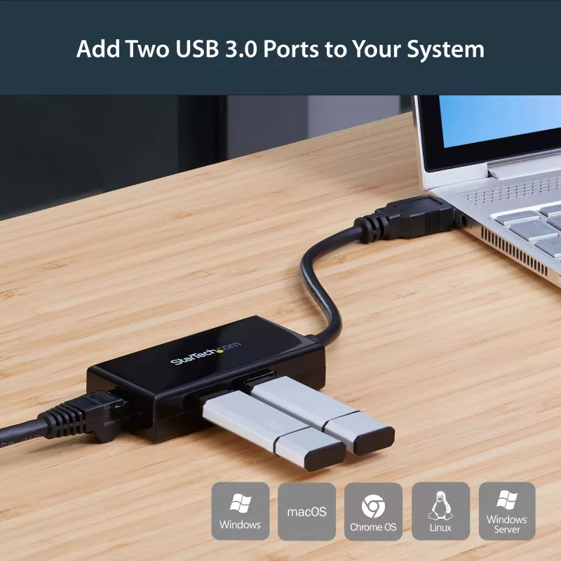 StarTech.com USB prie Ethernet adapteris, USB 3.0 į 10/100/1000 Gigabit Ethernet LAN keitiklis nešiojamiesiems kompiuteriams, 30 cm pritvirtintas laidas, USB į RJ45 adapteris, NIC adapteris, USB tinklo adapteris