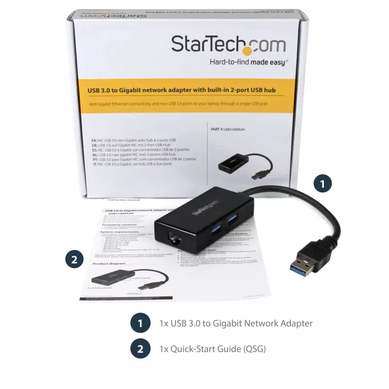 StarTech.com USB prie Ethernet adapteris, USB 3.0 į 10/100/1000 Gigabit Ethernet LAN keitiklis nešiojamiesiems kompiuteriams, 30 cm pritvirtintas laidas, USB į RJ45 adapteris, NIC adapteris, USB tinklo adapteris