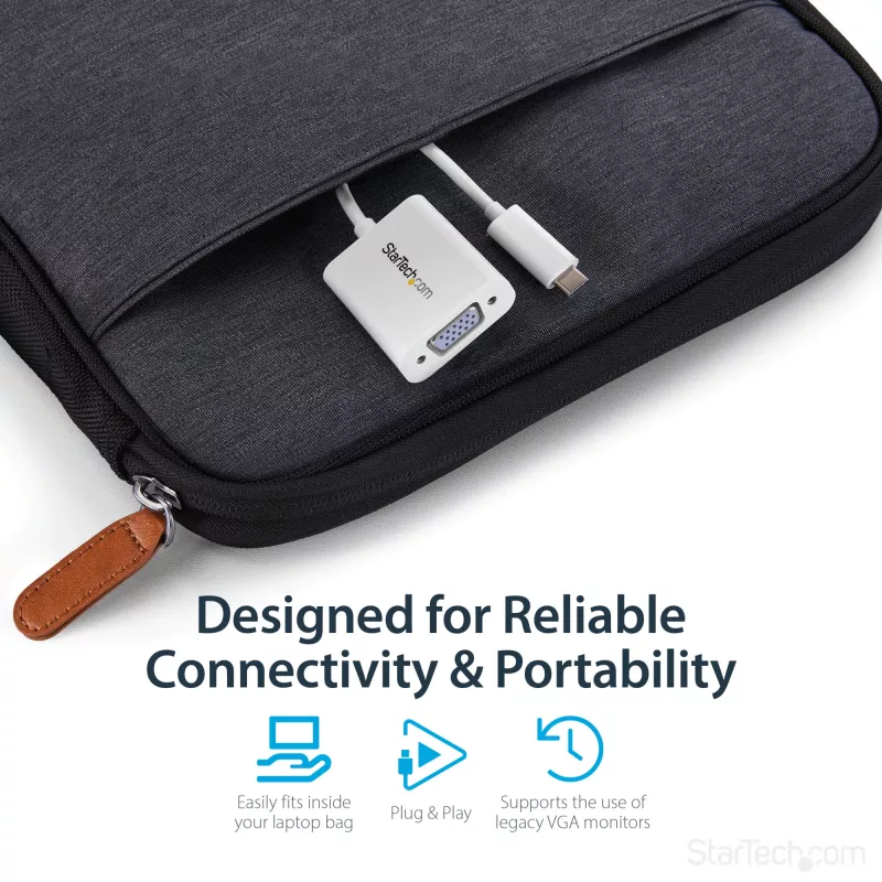 StarTech.com USB-C į VGA adapteris - Baltas, 3.2 Gen 1 (3.1 Gen 1), USB Type-C, VGA (D-Sub) išvestis, 1920 x 1200 pikselių