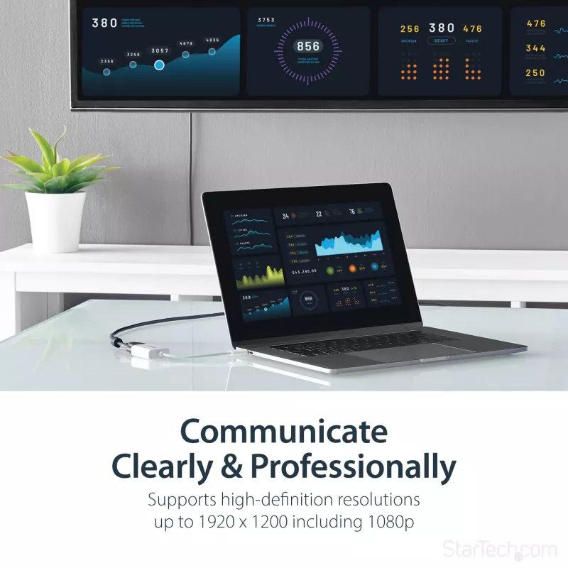 StarTech.com USB-C į VGA adapteris - Baltas, 3.2 Gen 1 (3.1 Gen 1), USB Type-C, VGA (D-Sub) išvestis, 1920 x 1200 pikselių