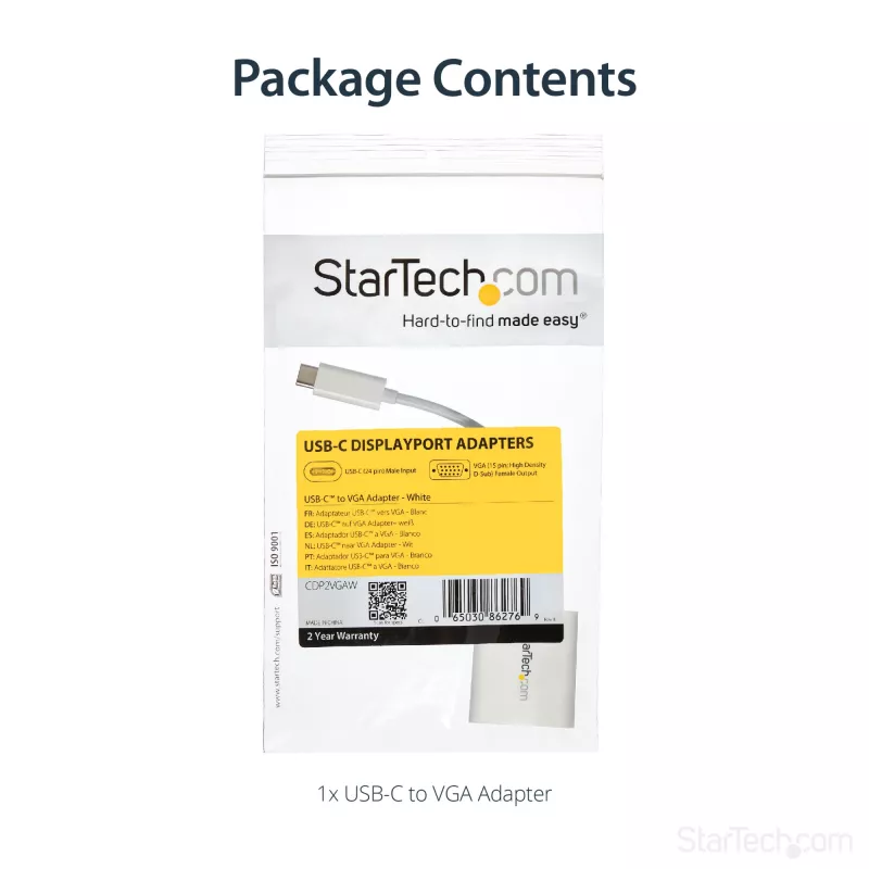 StarTech.com USB-C į VGA adapteris - Baltas, 3.2 Gen 1 (3.1 Gen 1), USB Type-C, VGA (D-Sub) išvestis, 1920 x 1200 pikselių