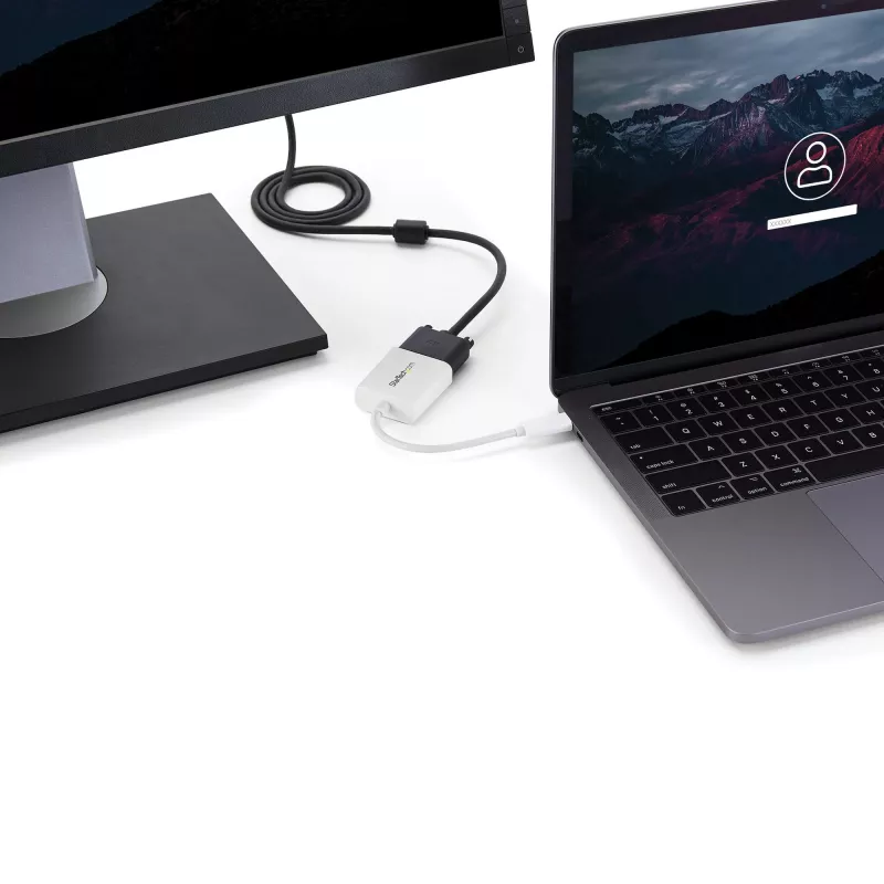 StarTech.com USB-C į VGA adapteris - Baltas, 3.2 Gen 1 (3.1 Gen 1), USB Type-C, VGA (D-Sub) išvestis, 1920 x 1200 pikselių