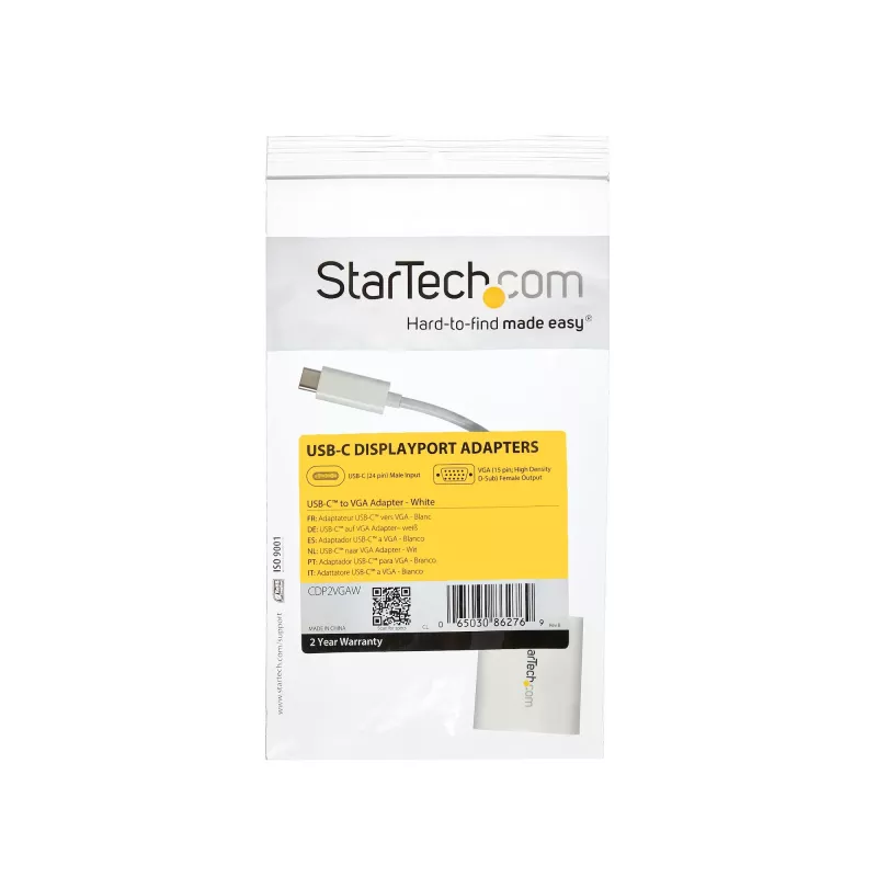 StarTech.com USB-C į VGA adapteris - Baltas, 3.2 Gen 1 (3.1 Gen 1), USB Type-C, VGA (D-Sub) išvestis, 1920 x 1200 pikselių