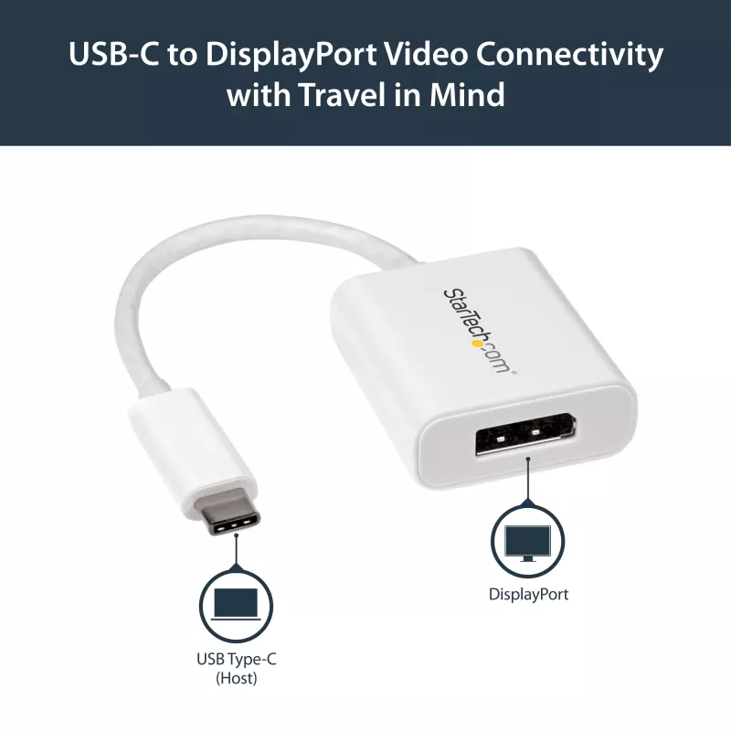 StarTech.com USB-C į DisplayPort adapteris – 4K 60Hz/8K 30Hz – USB Type-C į DP 1.4 HBR2 adapterio raktas – kompaktiškas USB-C (DP Alt Mode) monitoriaus vaizdo keitiklis – suderinamas su Thunderbolt 3 – baltas