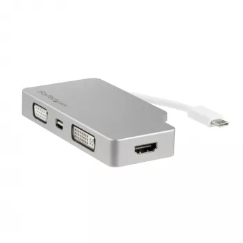 StarTech.com USB-C daugiafunkcis vaizdo adapteris su HDMI, VGA, Mini DisplayPort arba DVI – USB Type-C monitoriaus adapteris į HDMI 1.4 arba mDP 1.2 (4K) – VGA arba DVI (1080p) – Sidabrinis aliuminis