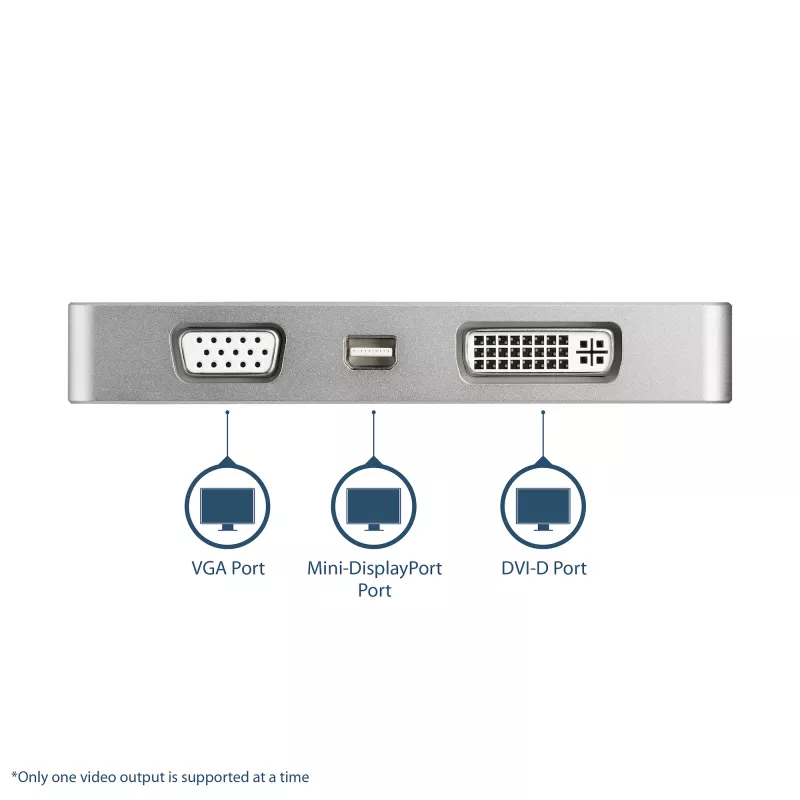 StarTech.com USB-C daugiafunkcis vaizdo adapteris su HDMI, VGA, Mini DisplayPort arba DVI – USB Type-C monitoriaus adapteris į HDMI 1.4 arba mDP 1.2 (4K) – VGA arba DVI (1080p) – Sidabrinis aliuminis