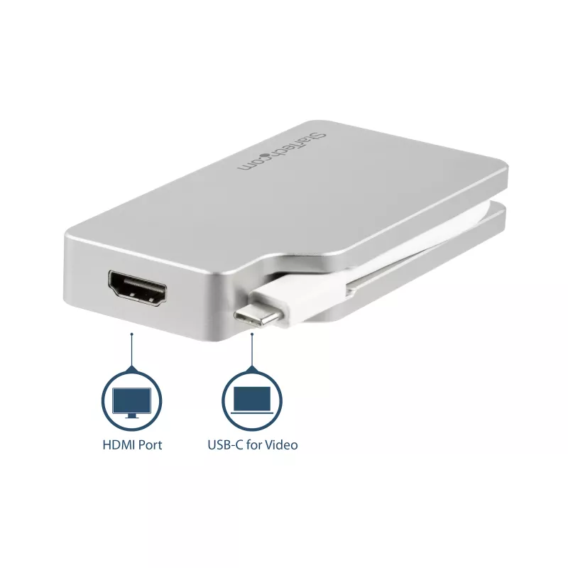 StarTech.com USB-C daugiafunkcis vaizdo adapteris su HDMI, VGA, Mini DisplayPort arba DVI – USB Type-C monitoriaus adapteris į HDMI 1.4 arba mDP 1.2 (4K) – VGA arba DVI (1080p) – Sidabrinis aliuminis
