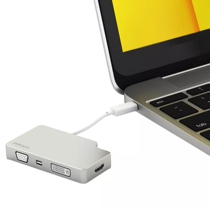 StarTech.com USB-C daugiafunkcis vaizdo adapteris su HDMI, VGA, Mini DisplayPort arba DVI – USB Type-C monitoriaus adapteris į HDMI 1.4 arba mDP 1.2 (4K) – VGA arba DVI (1080p) – Sidabrinis aliuminis