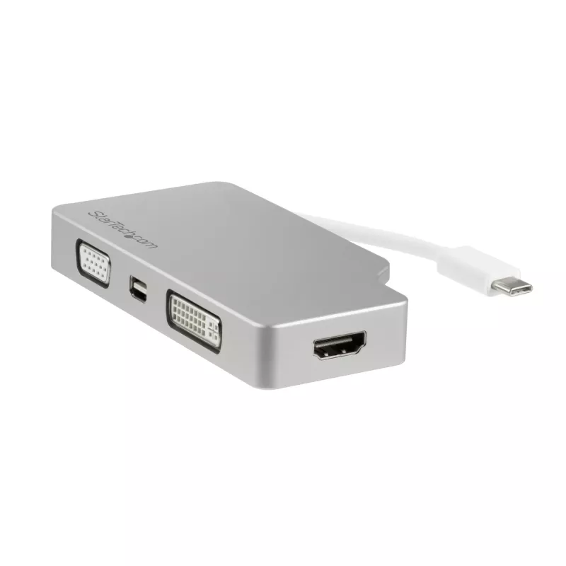 StarTech.com USB-C daugiafunkcis vaizdo adapteris su HDMI, VGA, Mini DisplayPort arba DVI – USB Type-C monitoriaus adapteris į HDMI 1.4 arba mDP 1.2 (4K) – VGA arba DVI (1080p) – Sidabrinis aliuminis