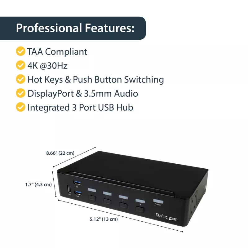 StarTech.com 4 prievadų DisplayPort KVM komutatorius - USB 3.0 - 4K 30 Hz