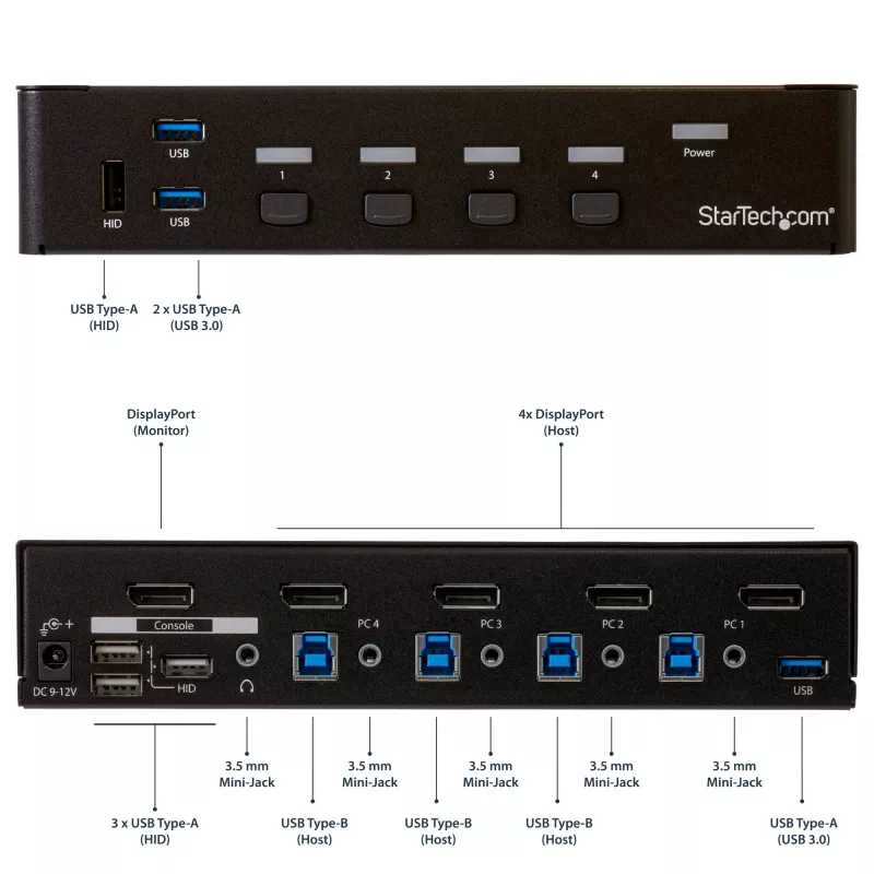 StarTech.com 4 prievadų DisplayPort KVM komutatorius - USB 3.0 - 4K 30 Hz