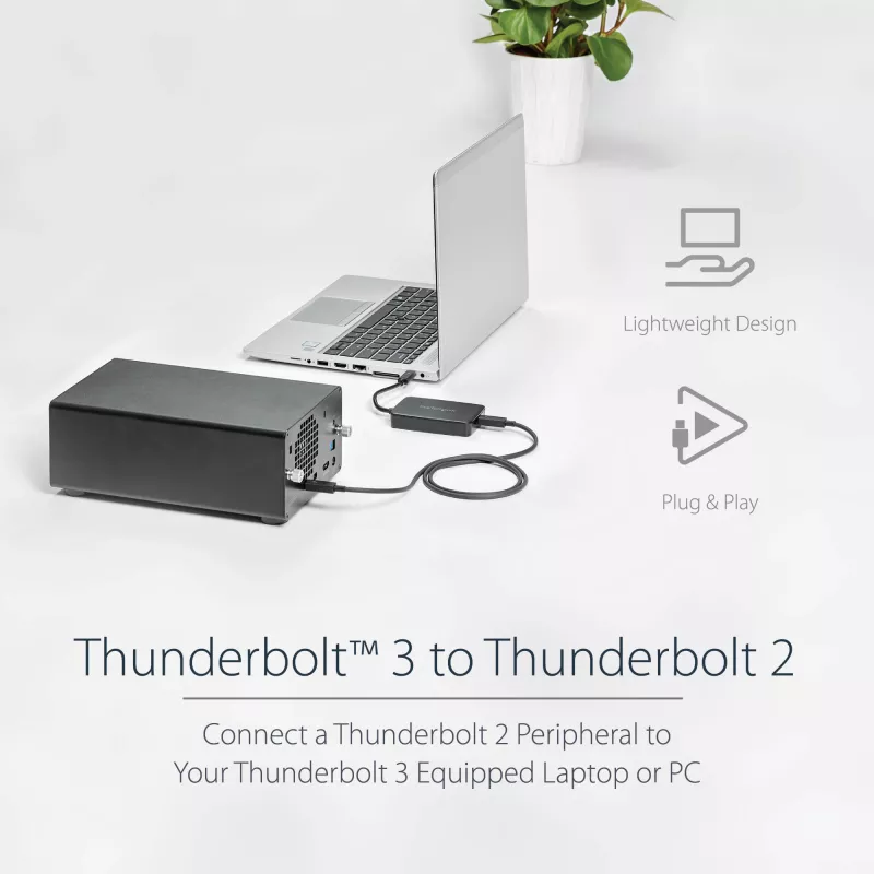 StarTech.com Thunderbolt 3 į Thunderbolt 2 adapteris – TB3 nešiojamasis kompiuteris prie TB2 ekranų ir įrenginių – Thunderbolt 2 20 Gbps arba Thunderbolt 1 10 Gbps keitiklis – Thunderbolt 3 sertifikuotas – Windows/Mac