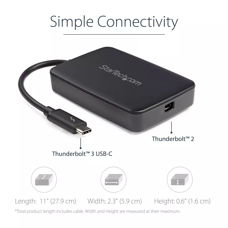 StarTech.com Thunderbolt 3 į Thunderbolt 2 adapteris – TB3 nešiojamasis kompiuteris prie TB2 ekranų ir įrenginių – Thunderbolt 2 20 Gbps arba Thunderbolt 1 10 Gbps keitiklis – Thunderbolt 3 sertifikuotas – Windows/Mac
