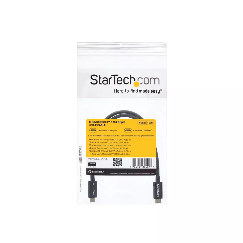 StarTech.com 0,5 m Thunderbolt 3 (40 Gbps) USB-C kabelis – suderinamas su Thunderbolt, USB ir DisplayPort