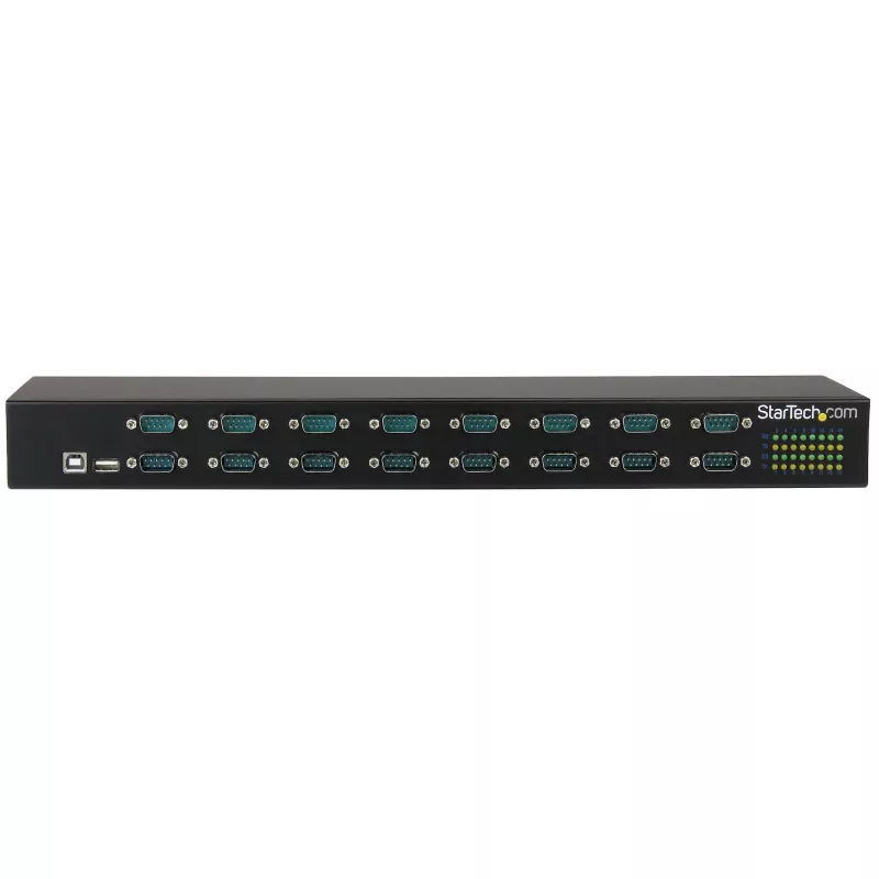 StarTech.com 16 prievadų USB–nuosekliojo prievado adapterio šakotuvas, USB 2.0 Type-B, nuoseklusis, 480 Mbit/s, juodas, plienas, 36 W