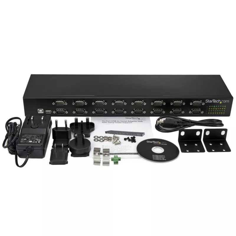 StarTech.com 16 prievadų USB–nuosekliojo prievado adapterio šakotuvas, USB 2.0 Type-B, nuoseklusis, 480 Mbit/s, juodas, plienas, 36 W