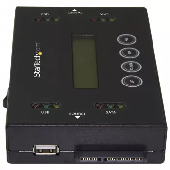 StarTech.com 1:1 atskiras standžiųjų diskų kopijavimo ir trynimo įrenginys, USB atmintinės ir SATA HDD/SSD diskų klonavimo ir trynimo įrenginys, LCD ekranas, TAA reikalavimus atitinkantis, nepriklausomas nuo OS