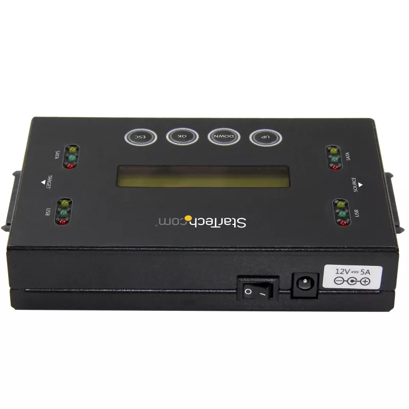 StarTech.com 1:1 atskiras standžiųjų diskų kopijavimo ir trynimo įrenginys, USB atmintinės ir SATA HDD/SSD diskų klonavimo ir trynimo įrenginys, LCD ekranas, TAA reikalavimus atitinkantis, nepriklausomas nuo OS