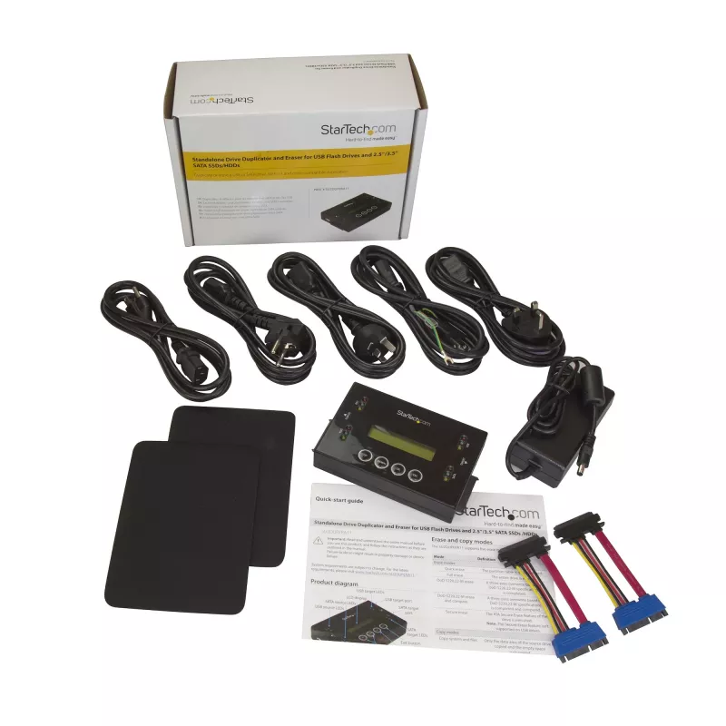 StarTech.com 1:1 atskiras standžiųjų diskų kopijavimo ir trynimo įrenginys, USB atmintinės ir SATA HDD/SSD diskų klonavimo ir trynimo įrenginys, LCD ekranas, TAA reikalavimus atitinkantis, nepriklausomas nuo OS