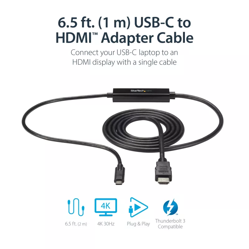 StarTech.com 3 pėdų (1 m) USB C į HDMI kabelis – 4K 30Hz USB Type-C į HDMI vaizdo ekrano keitiklis – USB-C DP Alt Mode į HDMI monitoriaus adapterio laidas – suderinamas su Thunderbolt
