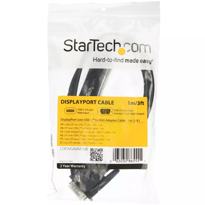 StarTech.com 1 m USB-C į VGA kabelis – 1920x1200/1080p USB Type-C į VGA vaizdo aktyvusis adapterio kabelis – Suderinamas su Thunderbolt 3 – Nešiojamasis kompiuteris prie VGA monitoriaus / projektoriaus – DP Alt Mode HBR2