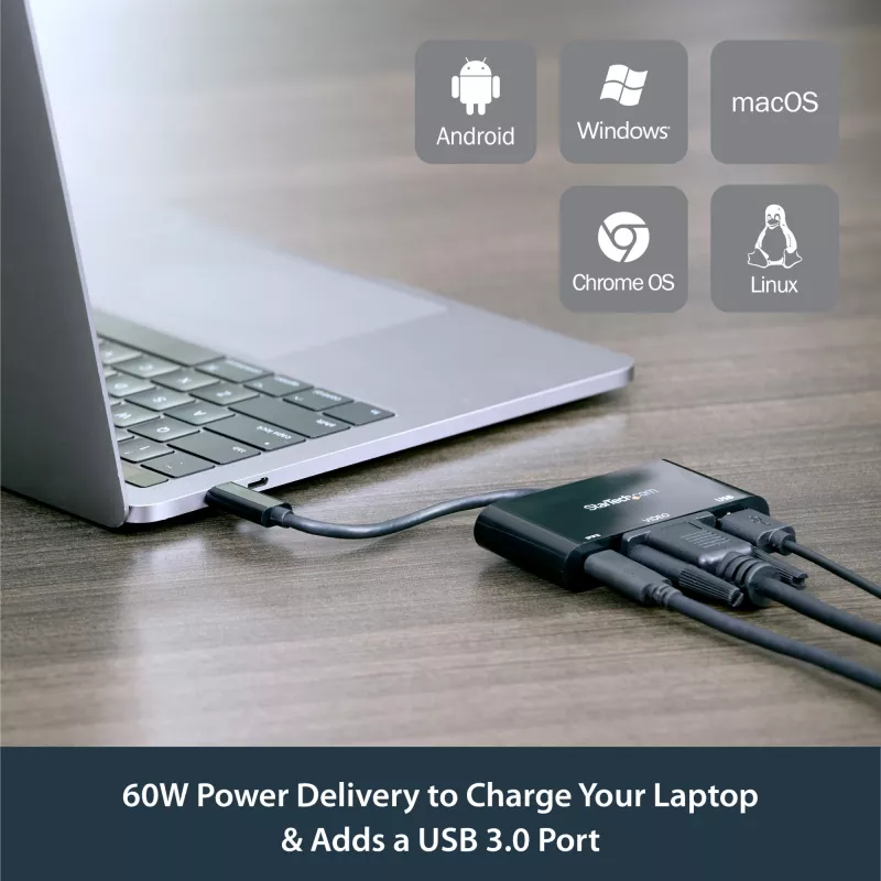 StarTech.com USB-C VGA daugiafunkcis adapteris – USB 3.0 prievadas – 60 W PD