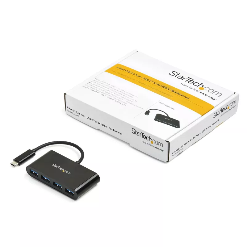 StarTech.com 4-Port USB-C Hub - USB-C to 4x USB-A - USB 3.0 Hub - Bus Powered~4-Port USB-C Hub - USB-C to 4x USB-A - USB 3.0 Hub - 5Gbps - Bus Powered