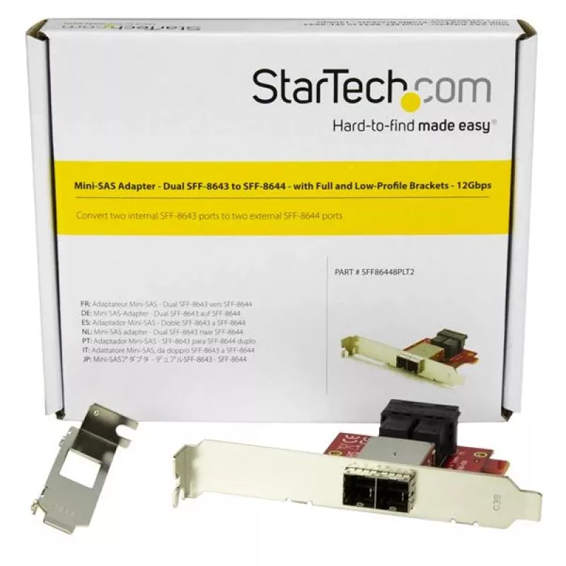StarTech.com Mini-SAS adapteris – dviejų SFF-8643 į SFF-8644 – su viso ir žemo profilio laikikliais – 12Gbps