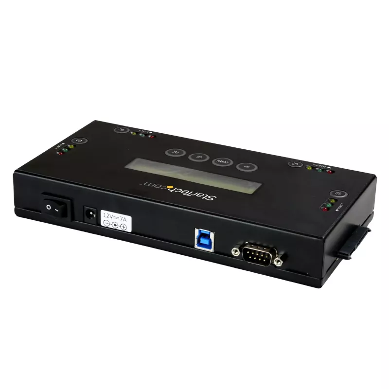 StarTech.com 4 lizdų SSD/HDD standžiųjų diskų trintuvas – 2,5 col. ir 3,5 col. SATA – autonominis saugus ištrynimo išorinis diskų valiklis – 9 trynimo režimai – RS232 spausdintuvo prievadas – atitinka NIST/DOD ir TAA