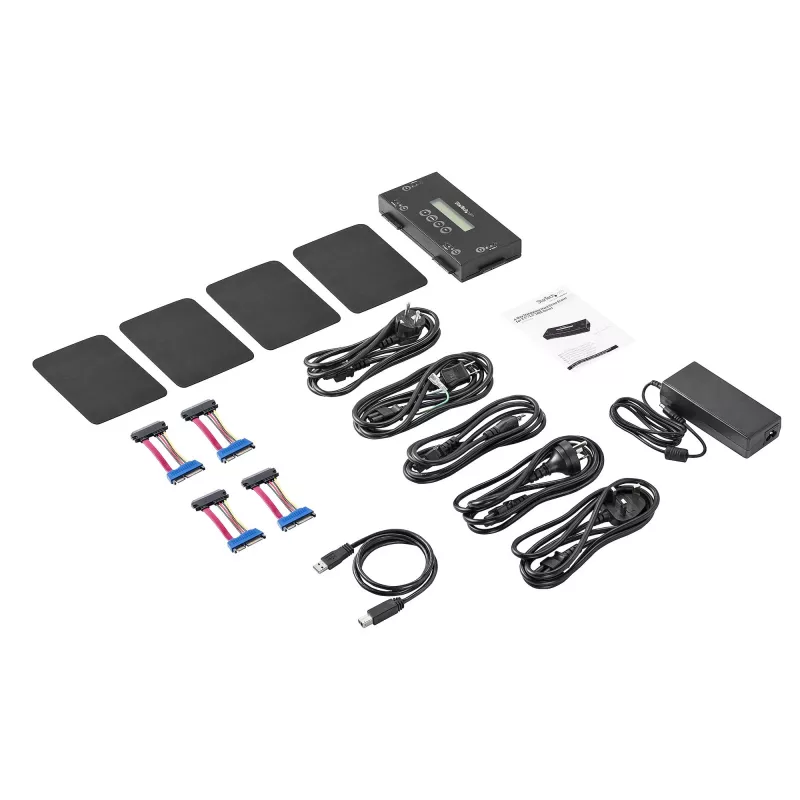 StarTech.com 4 lizdų SSD/HDD standžiųjų diskų trintuvas – 2,5 col. ir 3,5 col. SATA – autonominis saugus ištrynimo išorinis diskų valiklis – 9 trynimo režimai – RS232 spausdintuvo prievadas – atitinka NIST/DOD ir TAA
