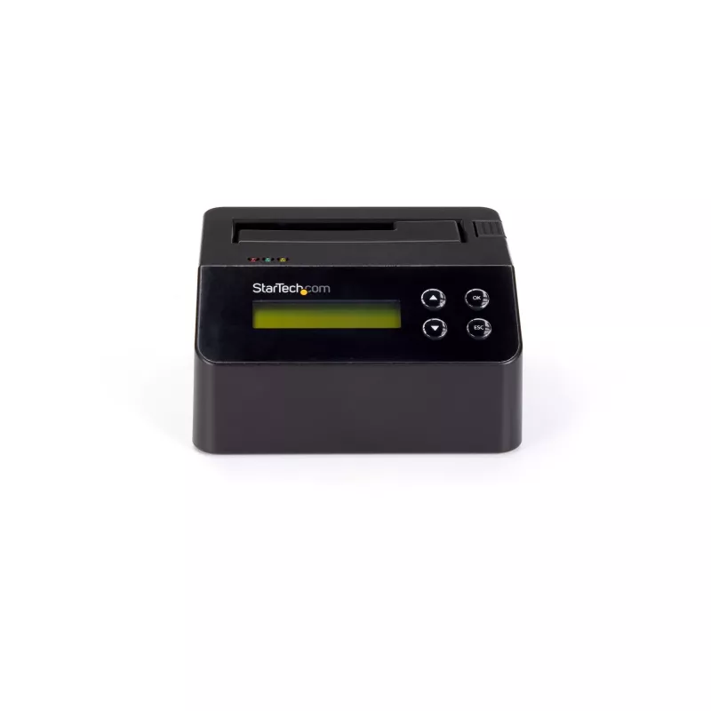 StarTech.com vienos vietos standžiųjų diskų trintuvas, autonominis HDD/SSD valytuvas, 4Kn, USB 3.0 prie SATA III (6 Gbps), 9 trynimo režimai, LCD ekranas, saugaus trynimo standžiųjų diskų valymo dokas, DB-9 spausdintuvo prievadas, TAA atitinkantis