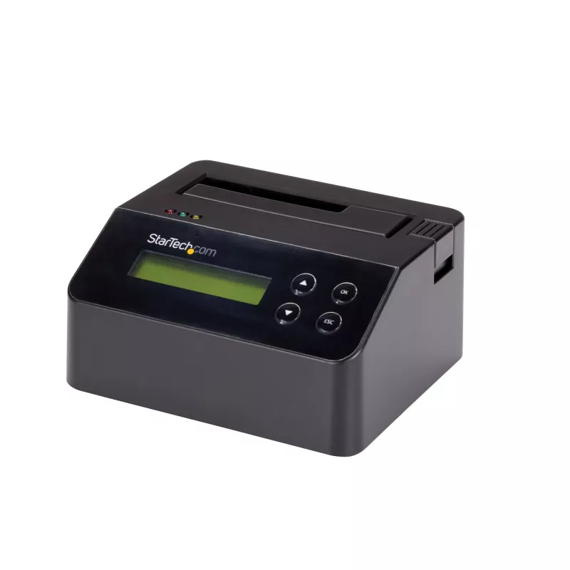 StarTech.com vienos vietos standžiųjų diskų trintuvas, autonominis HDD/SSD valytuvas, 4Kn, USB 3.0 prie SATA III (6 Gbps), 9 trynimo režimai, LCD ekranas, saugaus trynimo standžiųjų diskų valymo dokas, DB-9 spausdintuvo prievadas, TAA atitinkantis