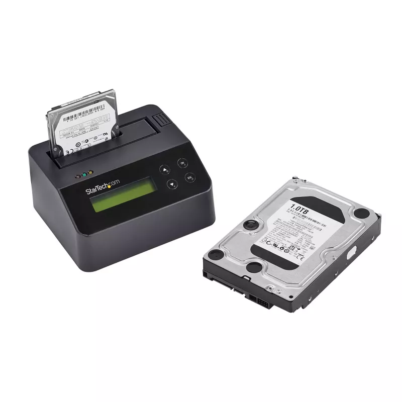StarTech.com vienos vietos standžiųjų diskų trintuvas, autonominis HDD/SSD valytuvas, 4Kn, USB 3.0 prie SATA III (6 Gbps), 9 trynimo režimai, LCD ekranas, saugaus trynimo standžiųjų diskų valymo dokas, DB-9 spausdintuvo prievadas, TAA atitinkantis
