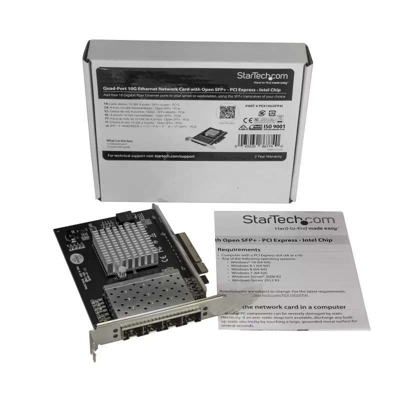 “StarTech.com” keturių prievadų 10G SFP+ tinklo plokštė - Intel XL710 atviras SFP+ konverguotas adapteris - PCIe 10 gigabito eterneto serverio NIC - 10GbE šviesolaidinė LAN plokštė - Dell PowerEdge HPE ProLiant