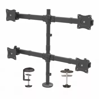 StarTech.com keturių monitorių stalo laikiklis – ergonominis VESA 4 monitorių laikiklis 2x2 iki 27 colių – šarnyrinis ir aukščio reguliuojamas stulpo laikiklis – pakreipiamas / pasukamas / rotuojamas LCD/LED ekranams – stalo spaustuvas / įvora