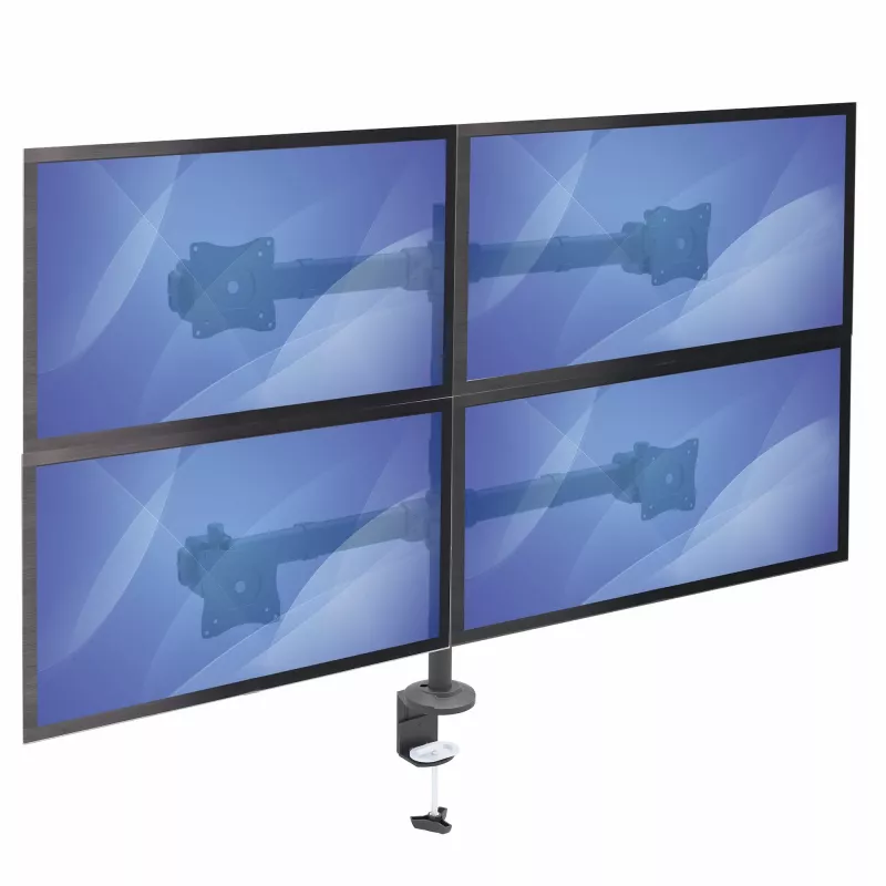 StarTech.com keturių monitorių stalo laikiklis – ergonominis VESA 4 monitorių laikiklis 2x2 iki 27 colių – šarnyrinis ir aukščio reguliuojamas stulpo laikiklis – pakreipiamas / pasukamas / rotuojamas LCD/LED ekranams – stalo spaustuvas / įvora