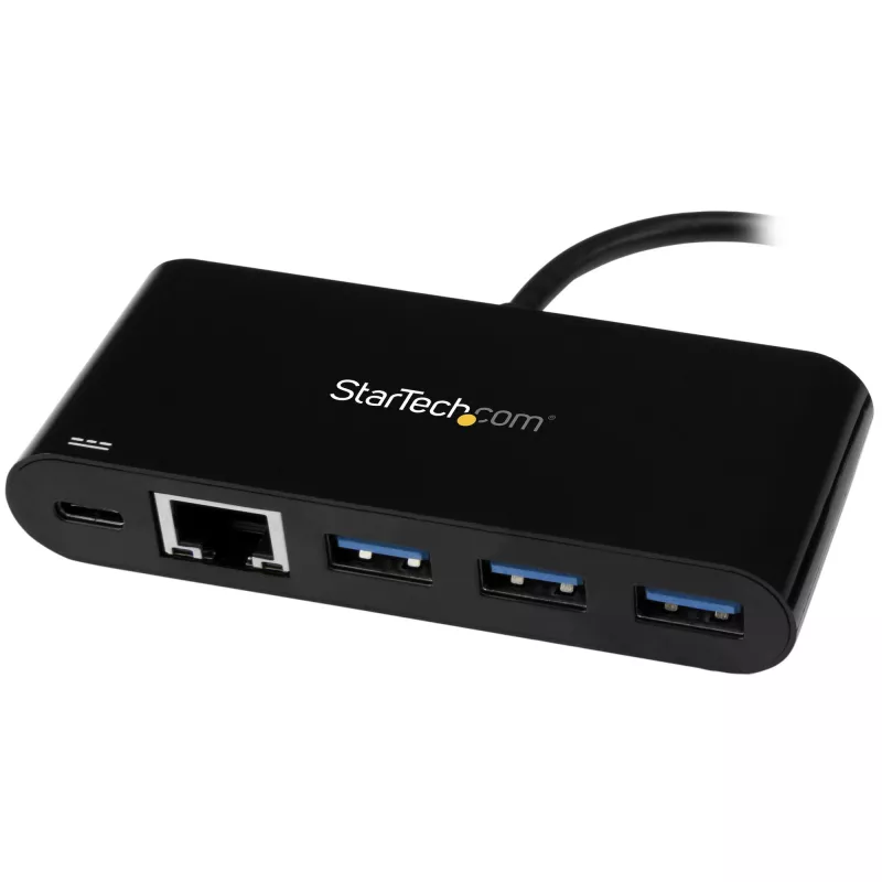 StarTech.com 3 prievadų USB-C šakotuvas su Gigabit Ethernet ir 60 W maitinimo pralaidumu nešiojamajam kompiuteriui įkrauti - USB-C į 3x USB-A (USB 3.0 SuperSpeed 5 Gbps) - USB 3.1/3.2 Gen 1 Type-C adapterio šakotuvas