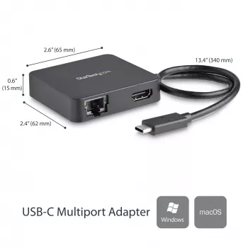 StarTech.com USB-C daugiafunkcis adapteris - nešiojama USB-C mini dokinė stotelė 4K HDMI vaizdui - Gigabitinis eternetas, USB 3.0 šakotuvas (1x USB-A 1x USB-C) - USB Type-C daugiafunkcis adapteris - suderinamas su Thunderbolt 3