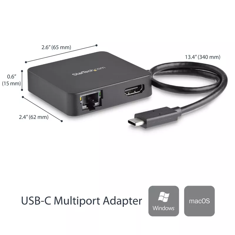 StarTech.com USB-C daugiafunkcis adapteris - nešiojama USB-C mini dokinė stotelė 4K HDMI vaizdui - Gigabitinis eternetas, USB 3.0 šakotuvas (1x USB-A 1x USB-C) - USB Type-C daugiafunkcis adapteris - suderinamas su Thunderbolt 3